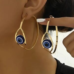 Gold Hoops Evil Eye Statement piece Jewelry Large Hoop Earrings